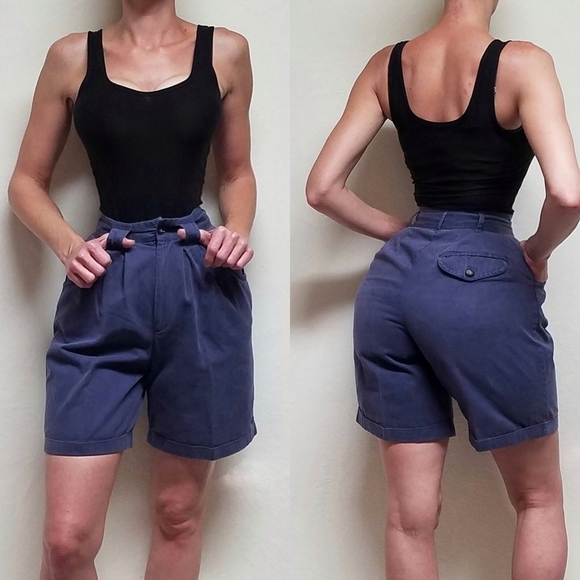 VINTAGE Kikomo Blue Extra High Rise Wide Leg Pleated Waist Loose Fit Shorts 6